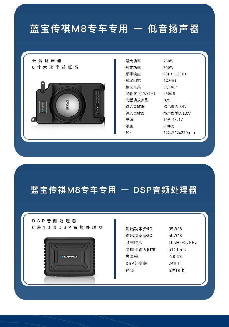 德國（藍(lán)寶BLAUPUNKT）傳祺M8專車專用音響套裝